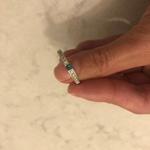 14K White Gold Diamond Emerald Ring, Size 6